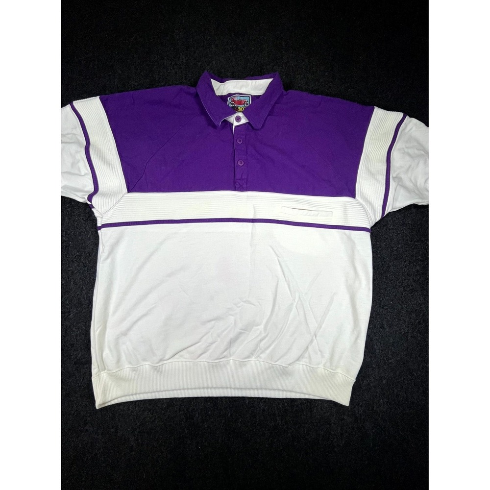 Vintage Limo Polo Shirt Mens XL Purple White Colorblock Banded Hem Tennis Golf